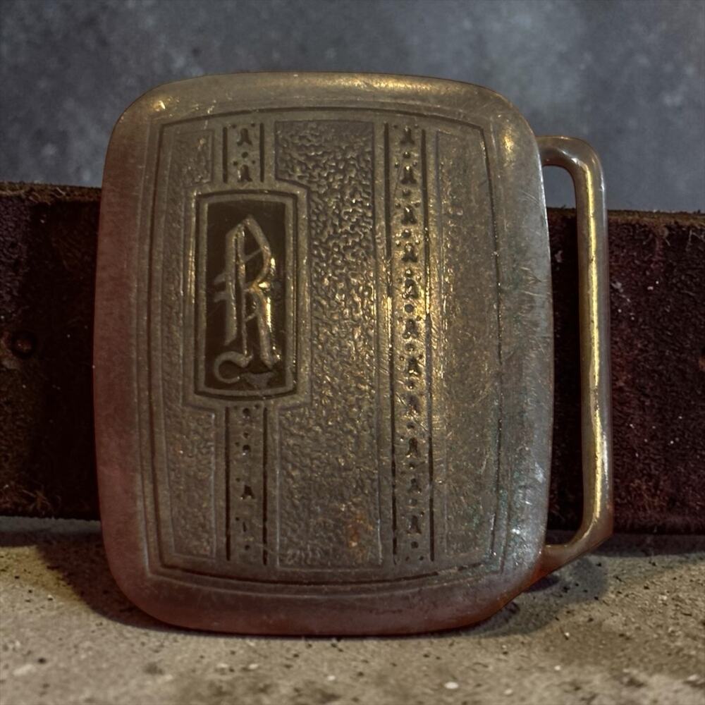 Art Deco Hickok Belt Buckle Brass Tone Monogram R Initial 1930s Engraved Plate